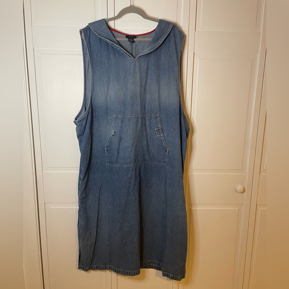 Vintage Blue Denim Maxi Dress with Red Nautical Details Sz30W